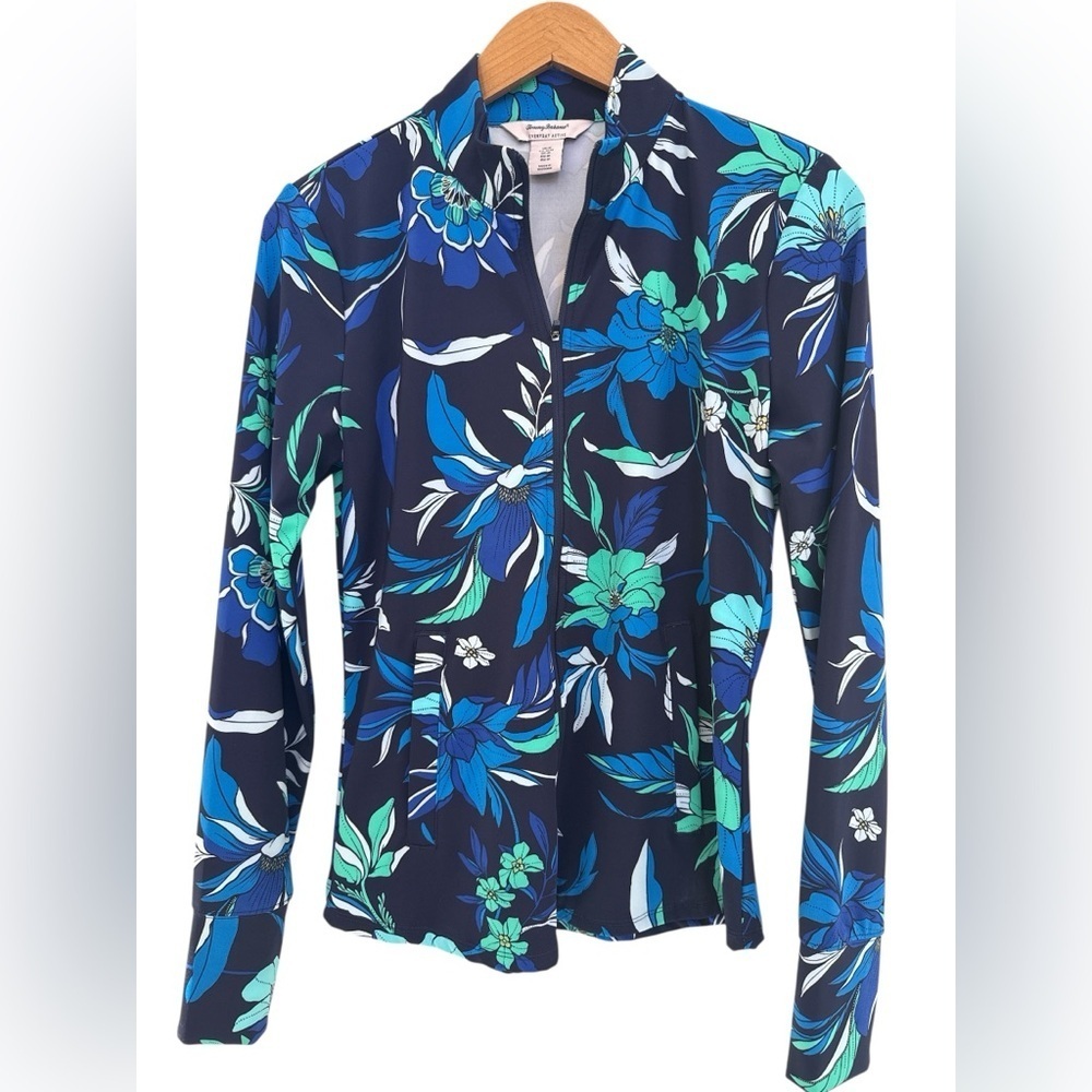 Tommy Bahama  Romantic Blooms Floral Blue and Green Women's Full Zip Golf Jacket - Picture 2 of 6